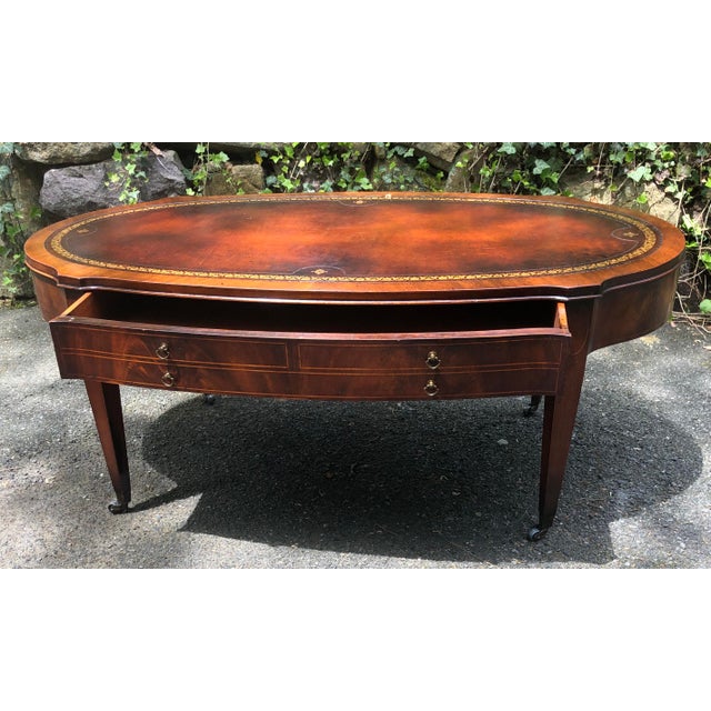 Vintage 1940’s Weiman Heirloom Leather Top Inlaid Coffee Tables a