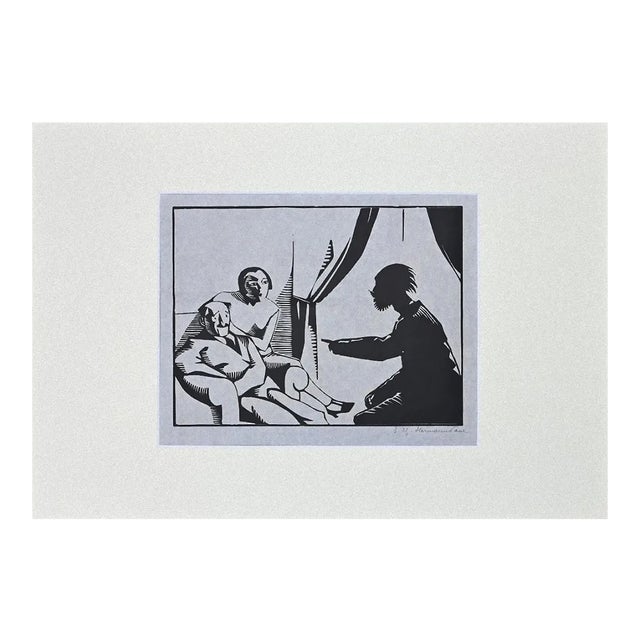 René Georges Hermann-Paul - The Visit - Original Woodcut Print On Paper - 1925 For Sale
