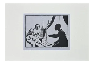René Georges Hermann-Paul - The Visit - Original Woodcut Print On Paper - 1925