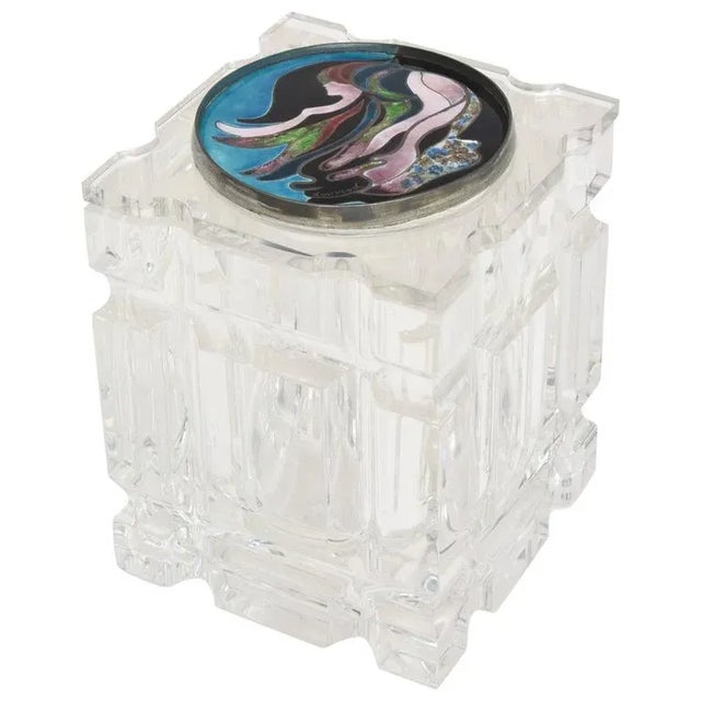 Vintage Lucite Box With Foiled Enameled Abstract Cloisonne Top, 1970's For Sale - Image 11 of 11