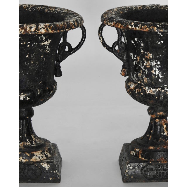 Kramer Brothers Pair of 19th Century Cast Iron Planters With Rope Designed Handles For Sale - Image 4 of 10