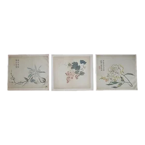 Vintage Signed Chinese Botanical Color Lithographs - Set of 3