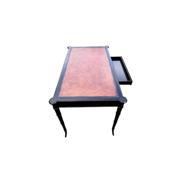 Late 20th Century Faux Bamboo Leather Top Writing Desk For Sale In New York - Image 6 of 18