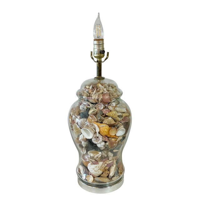 Traditional Vintage Glass Ginger Jar Shell Filled Lamp For Sale - Image 3 of 18