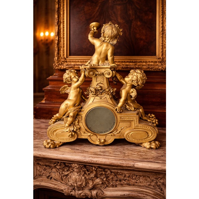 19thC French Louis XVI Gold Ormolu Bronze Mantel Clock For Sale - Image 10 of 18