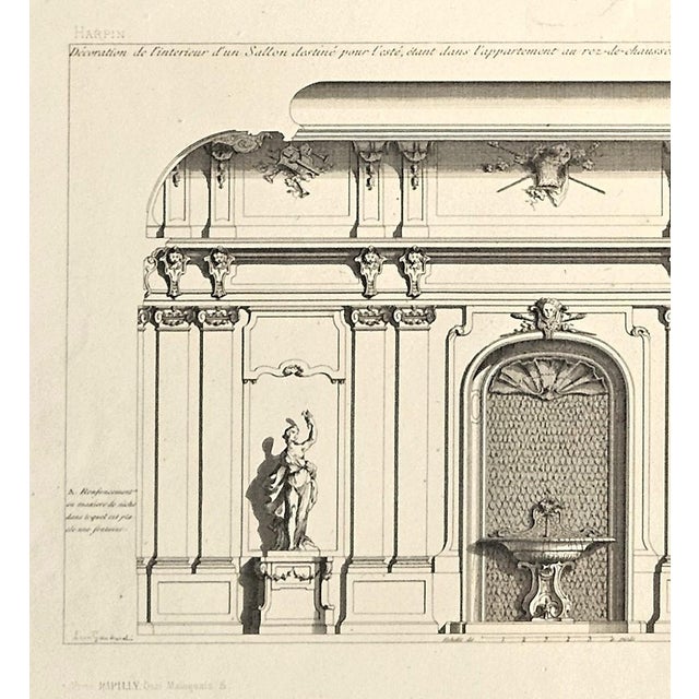 This is a French antique lithograph that features architectural details of l'Hotel de Soubise in Paris. Originally, the...