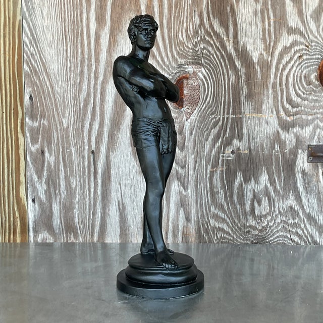 Black Vintage Boho Plaster Statue of Man For Sale - Image 8 of 11