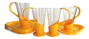 1970s Retro Picnic Plastic & Glass Snack Set for 4 People- 8 Pieces