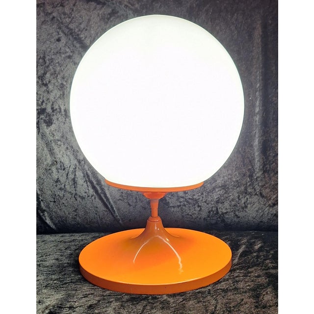 Orange Space Age Table Lamp with Orange Metal Base and Round White Glass Shade, 1970s For Sale - Image 8 of 8