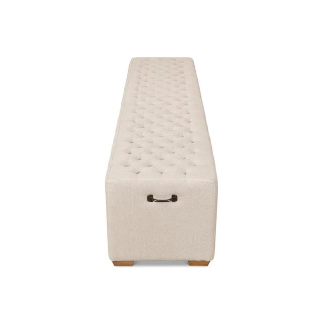 Modern Tufted Linen Bench For Sale - Image 4 of 10