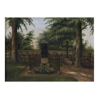 Antique Danish Folk Art Dybbøl Cemetery Study, Signed (1907, Oil on Canvas) For Sale