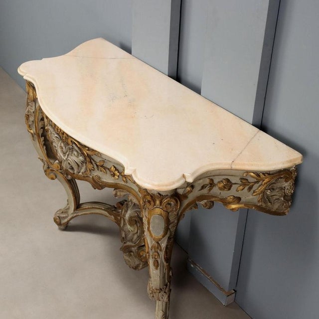 Console Table in Carved, Gilded and Lacquered Wood, Italy For Sale - Image 3 of 12