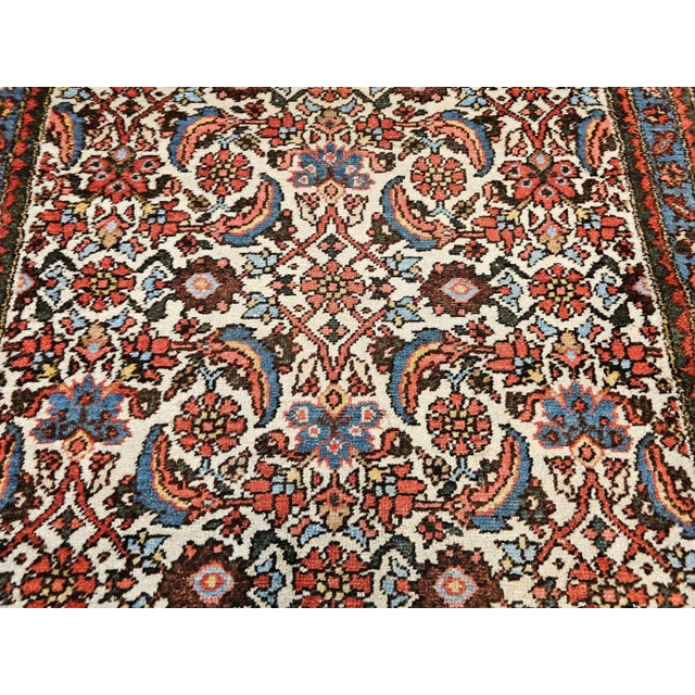 Vintage Persian Malayer Runner, Hand-Knotted Wool, Ivory, 1920s For Sale - Image 10 of 12