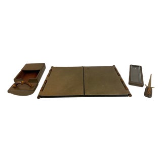 Vintage 1970’s Gucci Leather and Faux Bamboo 5 piece Desk Set For Sale