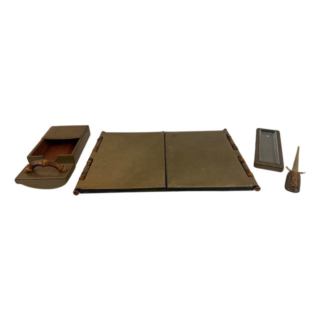 Vintage 1970’s Gucci Leather and Faux Bamboo 5 piece Desk Set For Sale