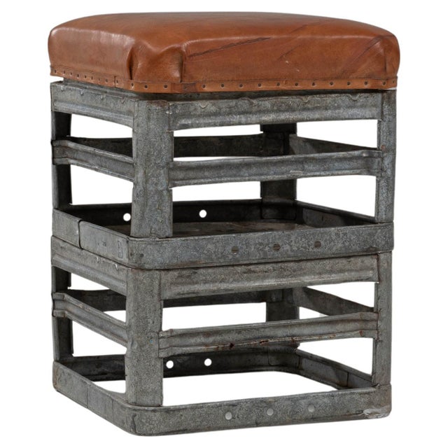 20th Century Czechia Metal Stool With Leather Seat For Sale - Image 15 of 18