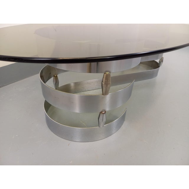 Vintage Oval Coffee Table in Smoked Glass and Chrome Metal from the 1970s For Sale - Image 9 of 17