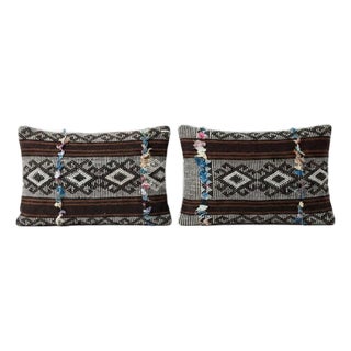 Anatolian Kilim Lumbar Pillow Cover 14'' X 20'' - Set of Two For Sale