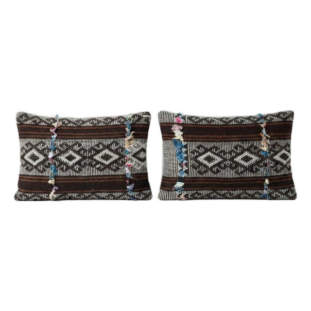 Anatolian Kilim Lumbar Pillow Cover 14'' X 20'' - Set of Two For Sale