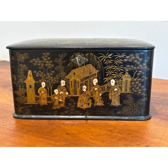 19th Century English Chinoiserie Papier-Maché Tea Caddy For Sale - Image 15 of 16