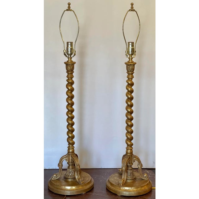 2020s 19th C Style Giltwood Venetian Rope Table Lamp by Randy Esada Designs for Prospr - a Pair For Sale - Image 5 of 5