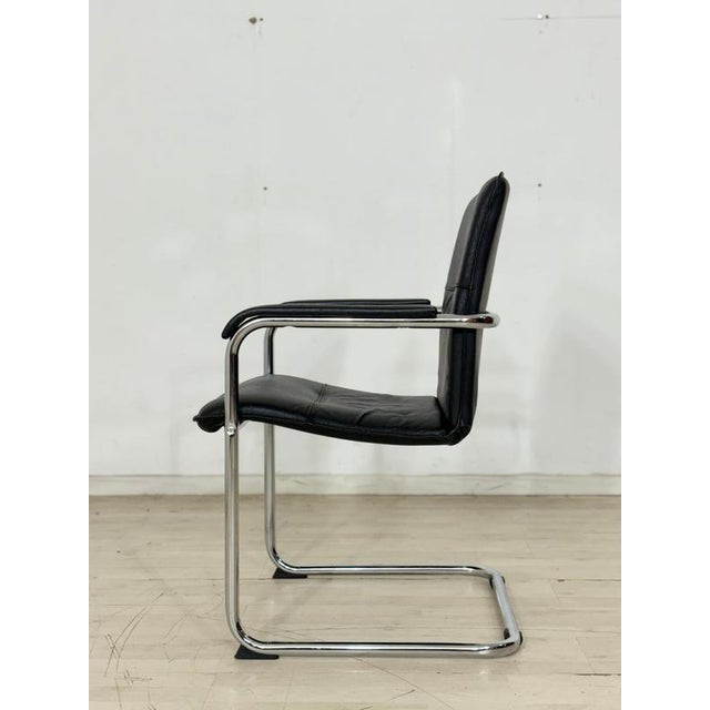 Cantilever Chair in Black Leather For Sale - Image 5 of 7