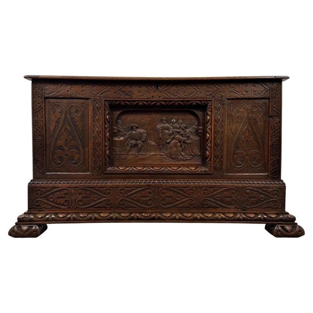 18th Century Georgian English Carved Oak Coffer For Sale - Image 10 of 11