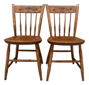 Pair Vintage Nichols & Stone Solid Maple Wood Stenciled Chairs