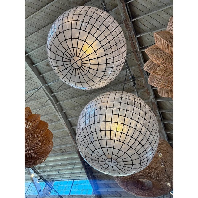 2020s Modern Capiz Shell Globe Coastal Contemporary Pendant Light For Sale - Image 5 of 6