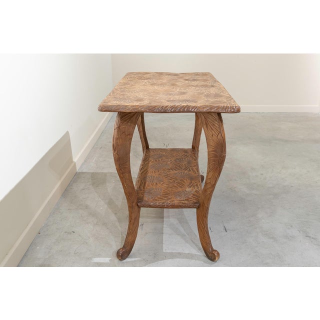 Wood Oak Side Table with Carved Sunflowers, France, 1950s For Sale - Image 7 of 10