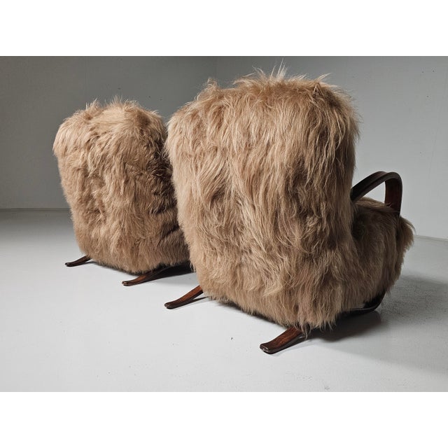 H269 Chairs in Long Hair Mongolian Sheepskin from Jindrich Halabala, 1930s, Set of 2 For Sale - Image 11 of 12