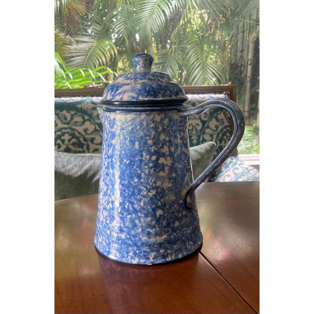 Blue Élégant Vintage Hand Painted Blue Stangl Sponge Ware Tea or Coffee Pot For Sale - Image 8 of 9