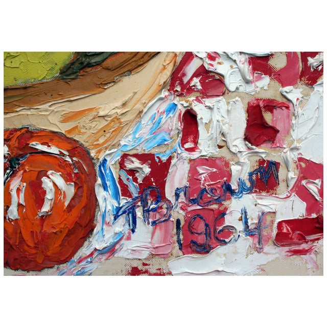 Mid Century Modern Fauvist Basket of Fruit Still-Life in Primary Colors by T. Brown For Sale - Image 4 of 4