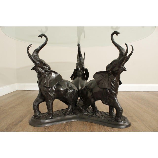 Black Contemporary Glass Top Bronze Elephants Center Table For Sale - Image 8 of 12
