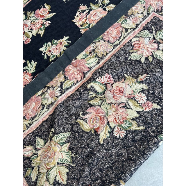 Hand Knotted Area Rug With Soft Pink & Green Flowers Against Black For Sale - Image 12 of 13