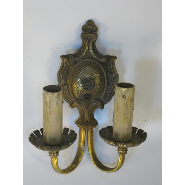 1920s Wall Sconce Electric old Elegant Bronze Empire Style Embossed Pattern For Sale - Image 10 of 10