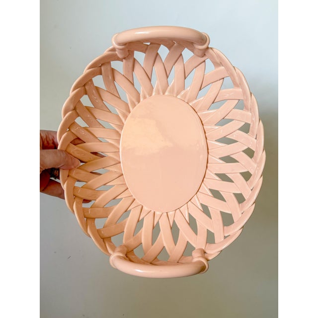 Vintage Italian Handcrafted Open Weave Studio Pottery Bowl in Salmon Peach Pink For Sale - Image 11 of 16