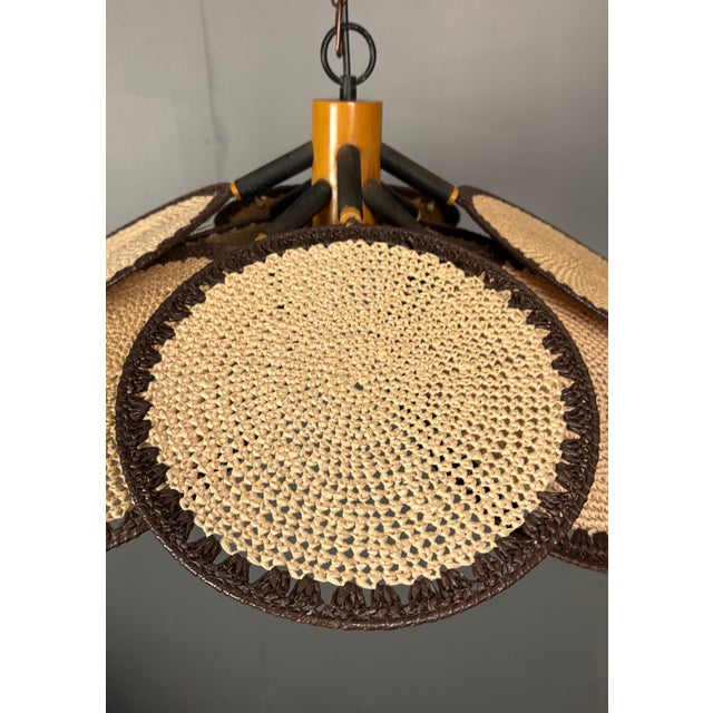 Mid-Century Rattan Fan Pendant Lamp in the style of Ingo Maurer, 1970s For Sale - Image 17 of 18