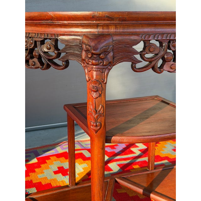 Oxblood Red 1930s Rosewood Demi-Lune Console With Marble Inlay For Sale - Image 8 of 9