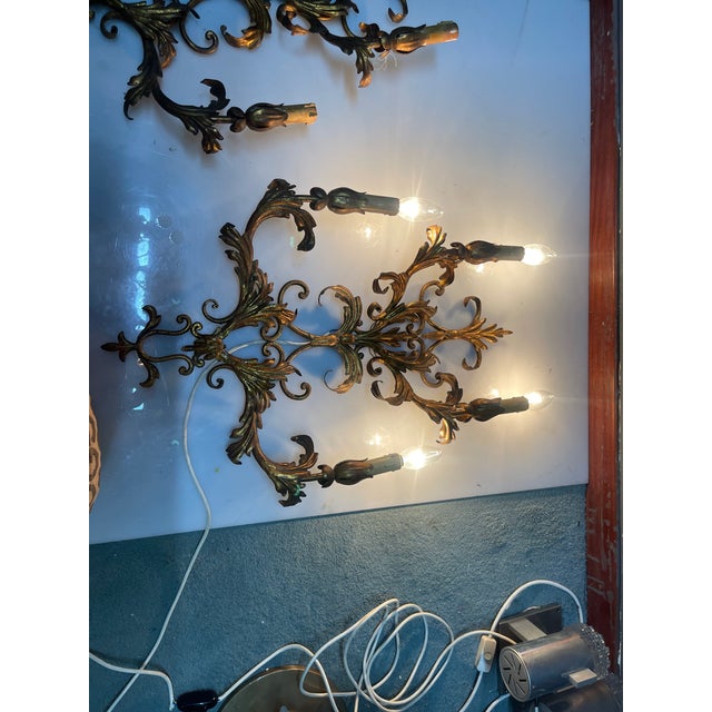 Goldenrod Large Tole Florentine Gold Gilded Sconces, 1960s, Set of 2 For Sale - Image 8 of 12