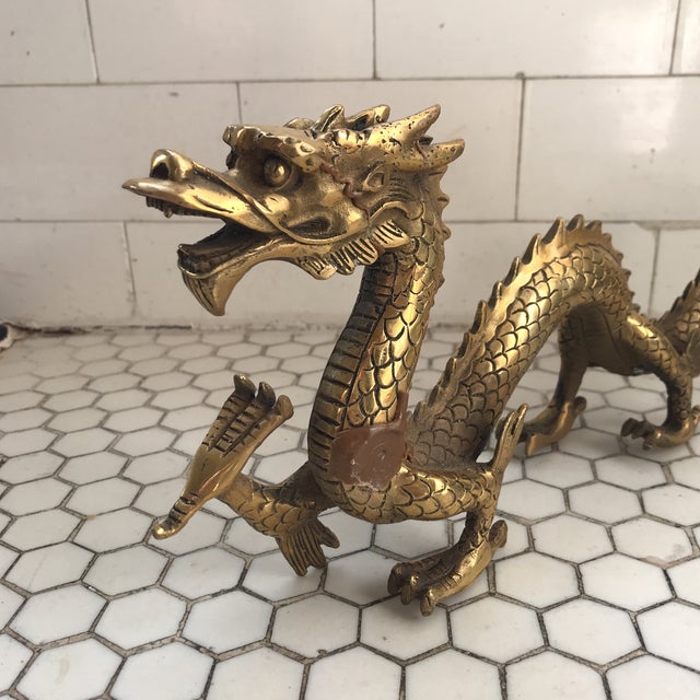 Hollywood Regency Gold Brass Chinese Dragon Statue Chairish