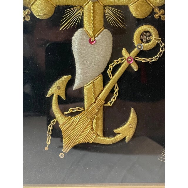 1920s Antique Hand Embroidered Greek Christian Orthodox Sailor Crucifix Cross Art For Sale - Image 5 of 11