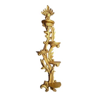 Large Vintage Italian Carved Giltwood Rococo 5-Tier Wall Display Shelf, 44" For Sale