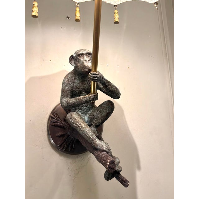 2020s Maitland-Smith Bronze and Penshell Monkey Sconcess Pair For Sale - Image 5 of 12
