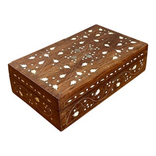 Vintage Wood and Mother of Pearl Inlay Box For Sale