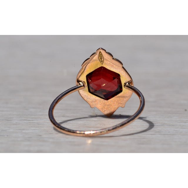 Gold The West Park: Antique Hexagonal Shaped Garnet with Art Nouveau Frame For Sale - Image 8 of 10