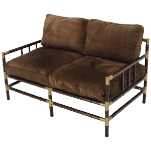 Brown Suede Upholstery Faux Bamboo Italian Mid-Century Modern Settee Loveseat