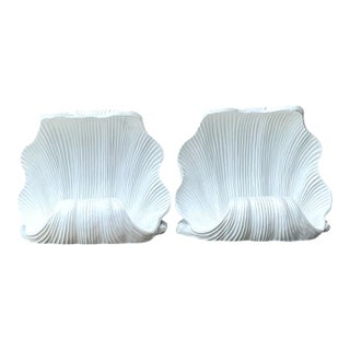 Vintage White Clam Shell Table Pedestals - Pair For Sale