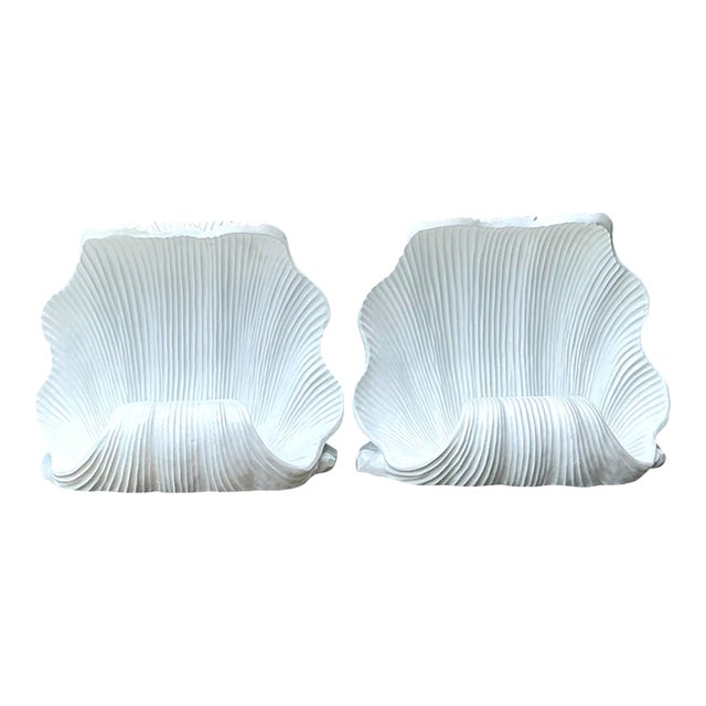 Vintage White Clam Shell Table Pedestals - Pair For Sale