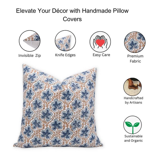 Fabdivine Handcrafted Block Print Cushion Cover 14x20 Inch Thick Cotton White-Pushp Samita For Sale - Image 4 of 4